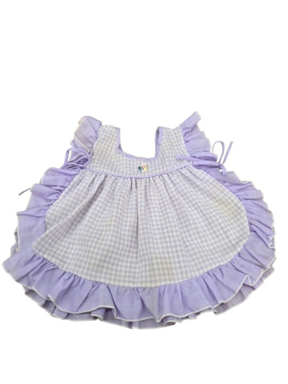 Vintage Apron Dress Baby Girl Size 3 Months Checkered Purple White